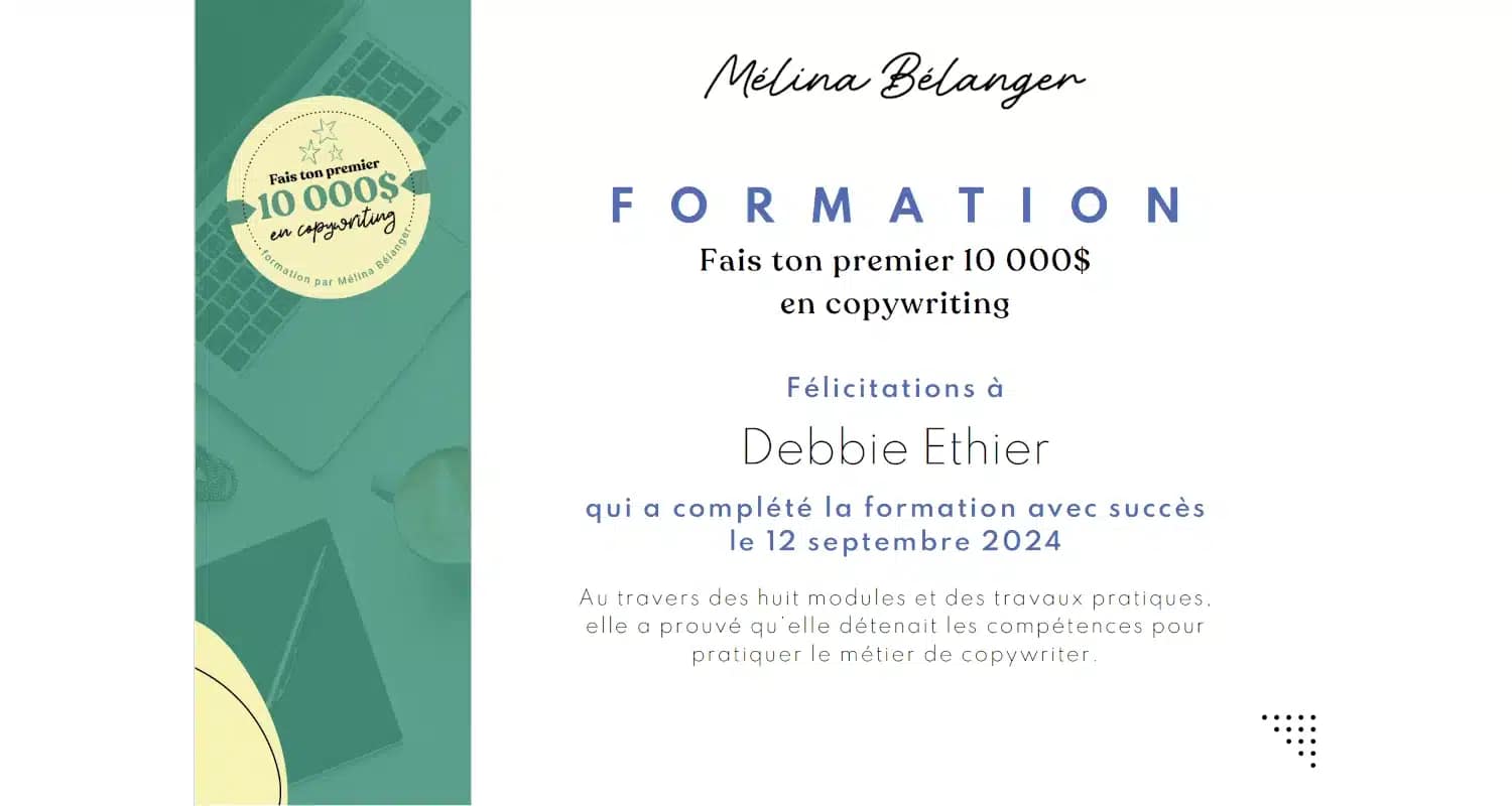 formation copywriting certificat copywriting Debbie Ethier